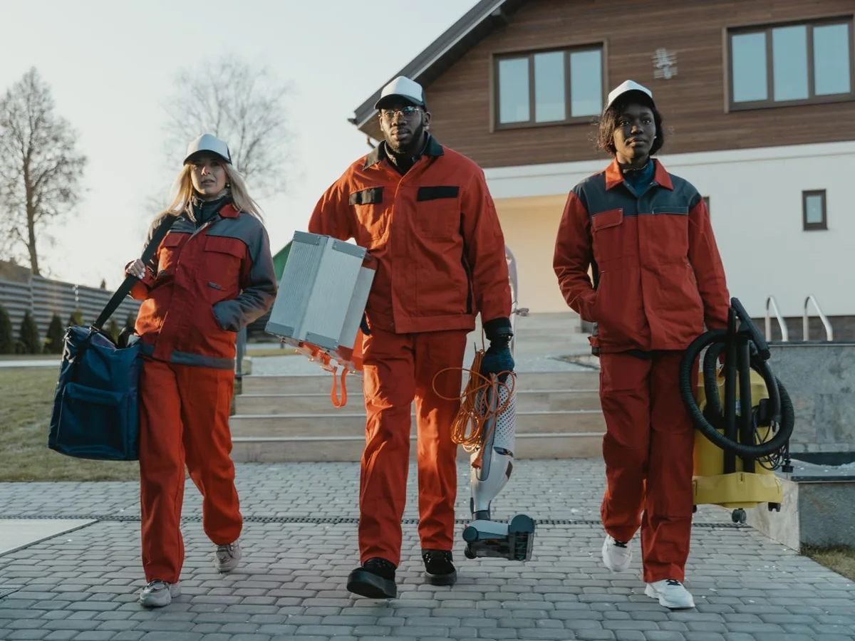 Home service crew arriving at a booked job with their van